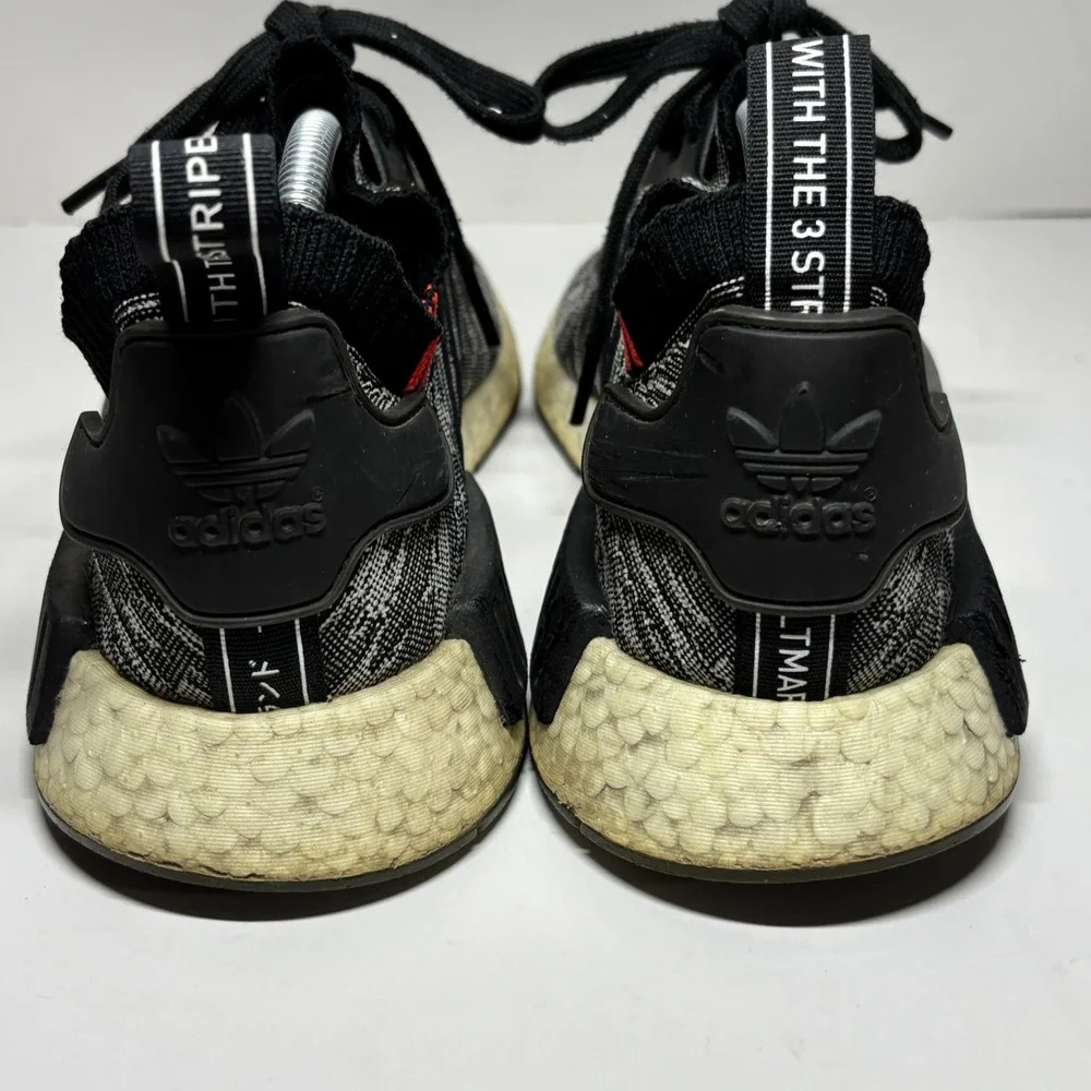 Adidas NMD R1 Primeknit STLT Mens 11 Black Grey CQ2444 Zebra Boost Runner‎